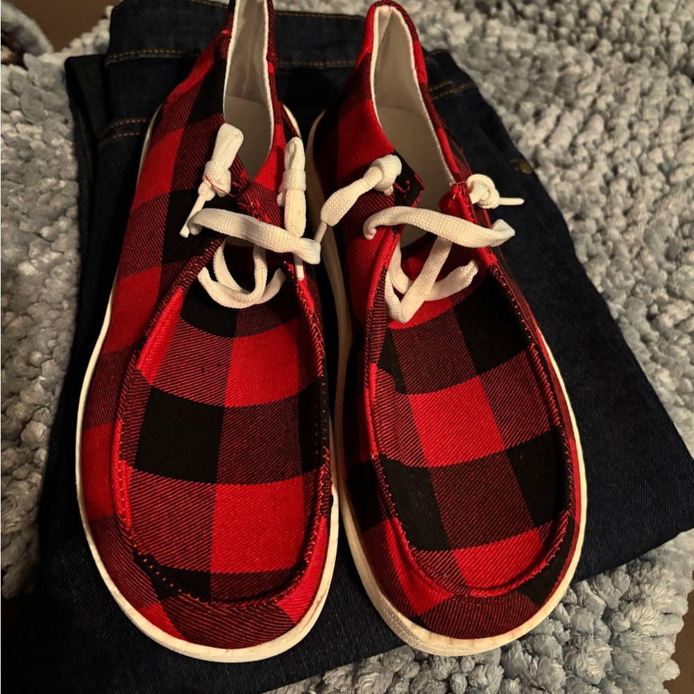 Plaid Red and Black Women's Shoes